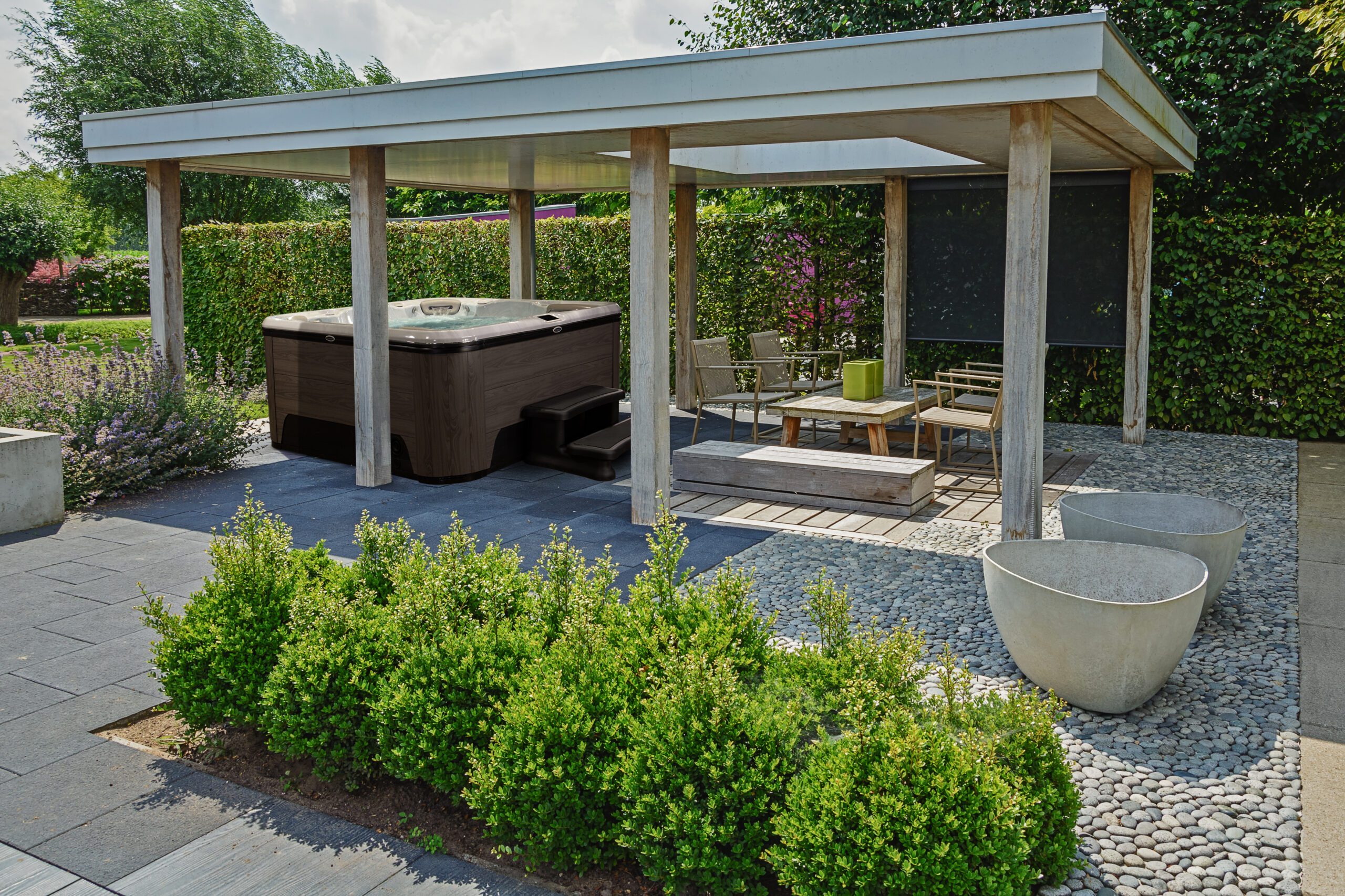 Patio outdoor with hot tub relaxation area. - Lunar Lagoons Ohio